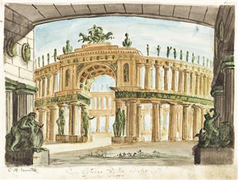 METRODORO CONTI (1810-1887) Five scenic designs for Giovanni Pacinis opera Saffo.